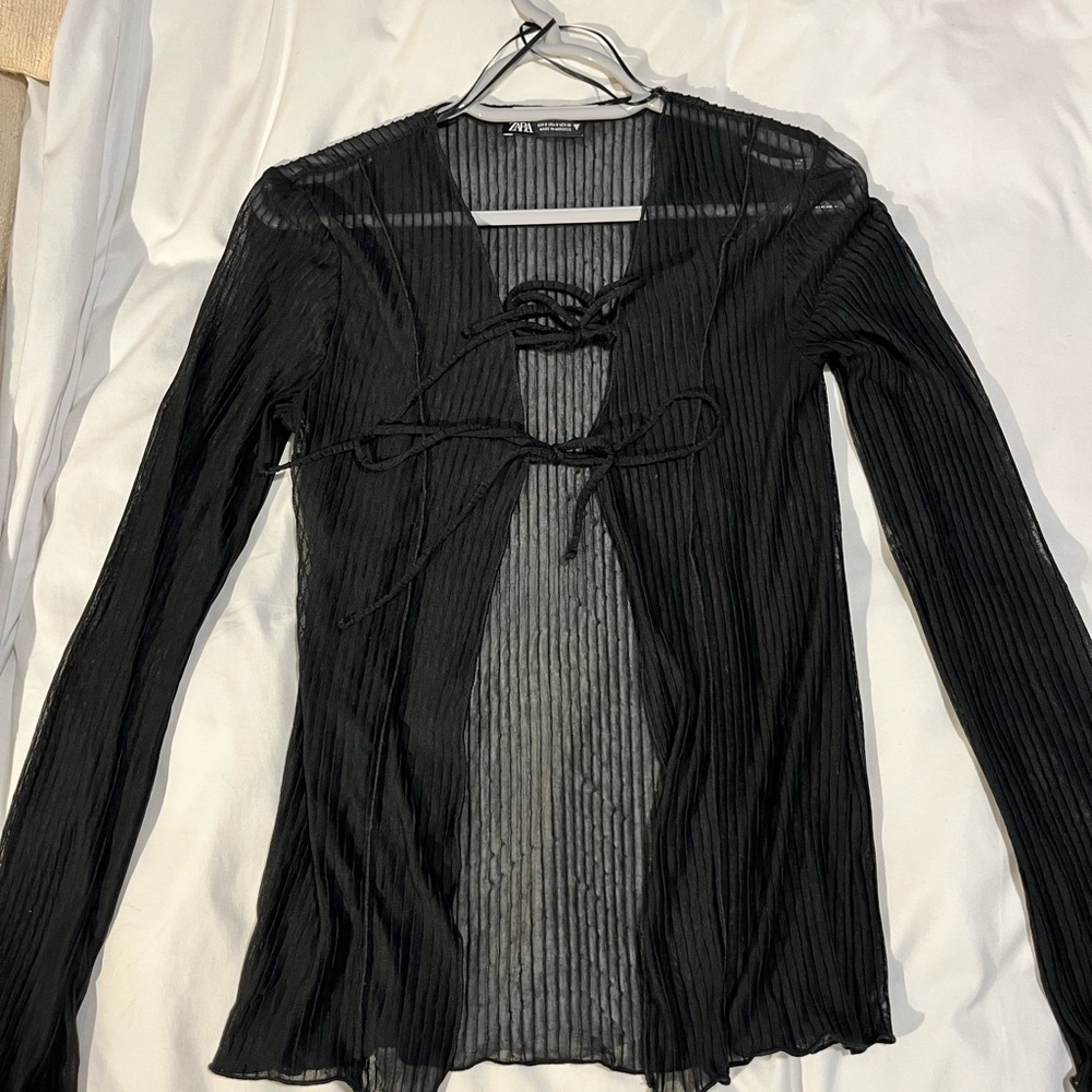 Zara Sheer Tie Front Blouse